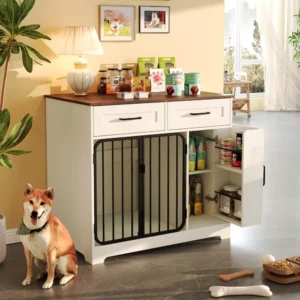 Dog Crate Furniture, Indoor Dog Kennel House with 2 Drawers and Storage Cabinet, Modern Furniture Dog Cage Side End Table