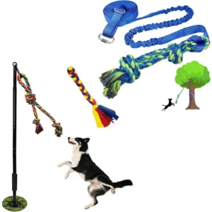 Outdoor Interactive Dog Toys,Tether Tug Outdoor Dog Toy Exercise Equipment in Yard Park with 2 Rope Toy for Large Medium Small D