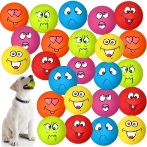 Jenaai 24 Pieces Funny Face Squeaky Dog Toys Latex Soft Toys Emoticon Dog Squeaky Ball Interactive Balls Fetch Play Toy for Smal