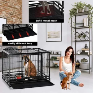 Dog Crate Dog Cage Dog Kennel For Large Dogs Heavy Duty 36 Hes Pet Playpen For Training Indoor Outdoor With Plastic Tray Double
